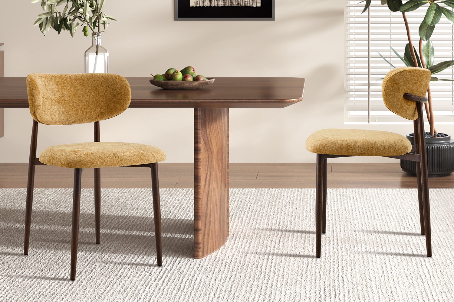 Eetkamerstoel Nono Geel – Walnoot gekleurd frame – Luxe Gestoffeerd