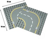 Uniblocks | Wegenplaat bocht - 19 x 19 cm - 2 stuks | 2 stuks | Bouwplaat geschikt voor Duplo |wegen | stad | city | wegplaat | auto’s | combineer met DUPLO wegenplaten | bouwplaten