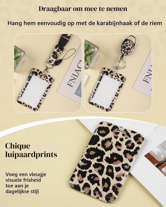 Stijlvolle ID Badge Houder met Luipaardprint, Retractable Badge Reel en Afneembare Lanyard voor Kantoor en Onderwijs — afbeelding 3
