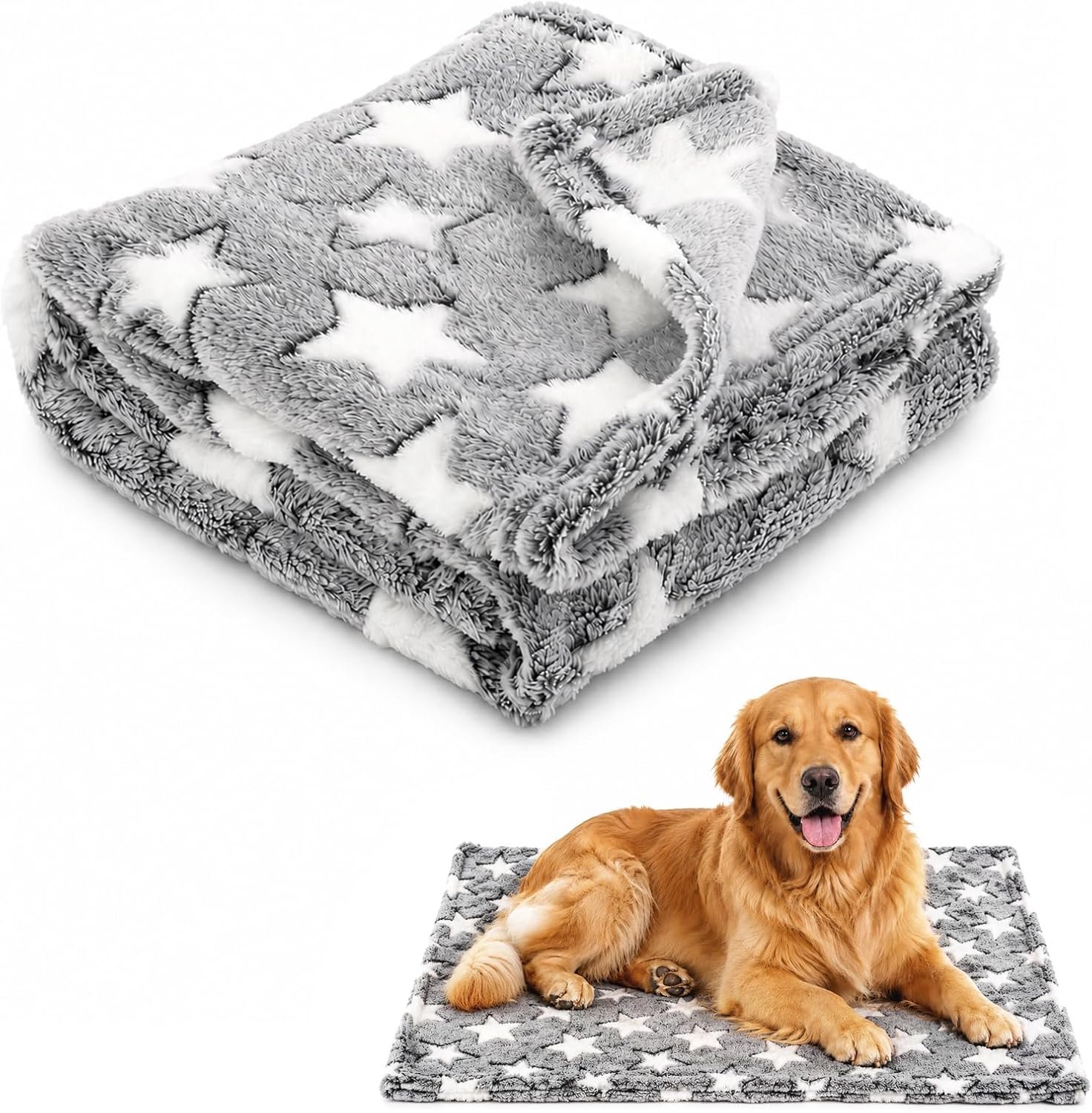 Hondendeken - Kattendeken met sterrenpatroon - Huisdierkleed voor rustplek - Zacht flanel tijdens uitstapjes - Wasbare bescherming voor meubels - Geschikt voor bank autostoel - Grijs wit - 100 x 75 cm