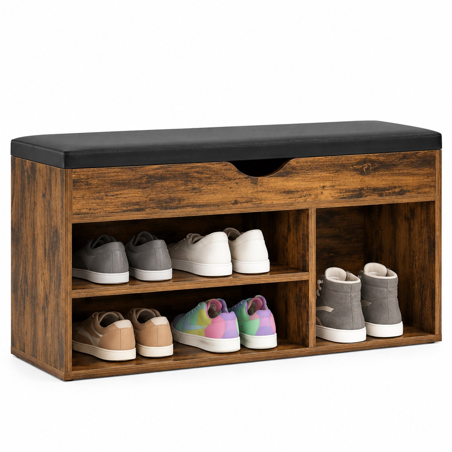 Bresht Schoenenkast - Schoenenrek - Schoenenbank - Ingebouwde koffer - Klassiek - PU-Bekleding -Mahonie houtlook - 80 x 30 x 43 cm