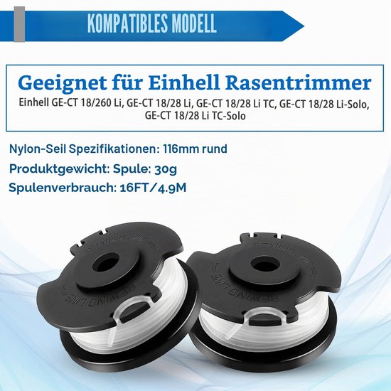 6 Stuks Vervangende Trimmerspoelen voor Accu-Rasentrimmer, Ø 1,6mm, 4,9m Lengte — afbeelding 4
