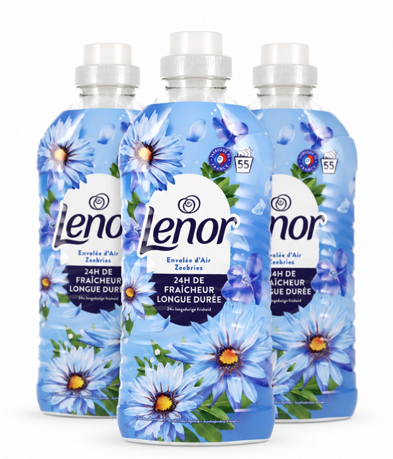 Lenor Wasverzachter Zeebries – Set van 3 Flessen – 1155 ml per Fles – Totaal 3465 ml – Langdurige Frisheid – 55 Wasbeurten per Fles