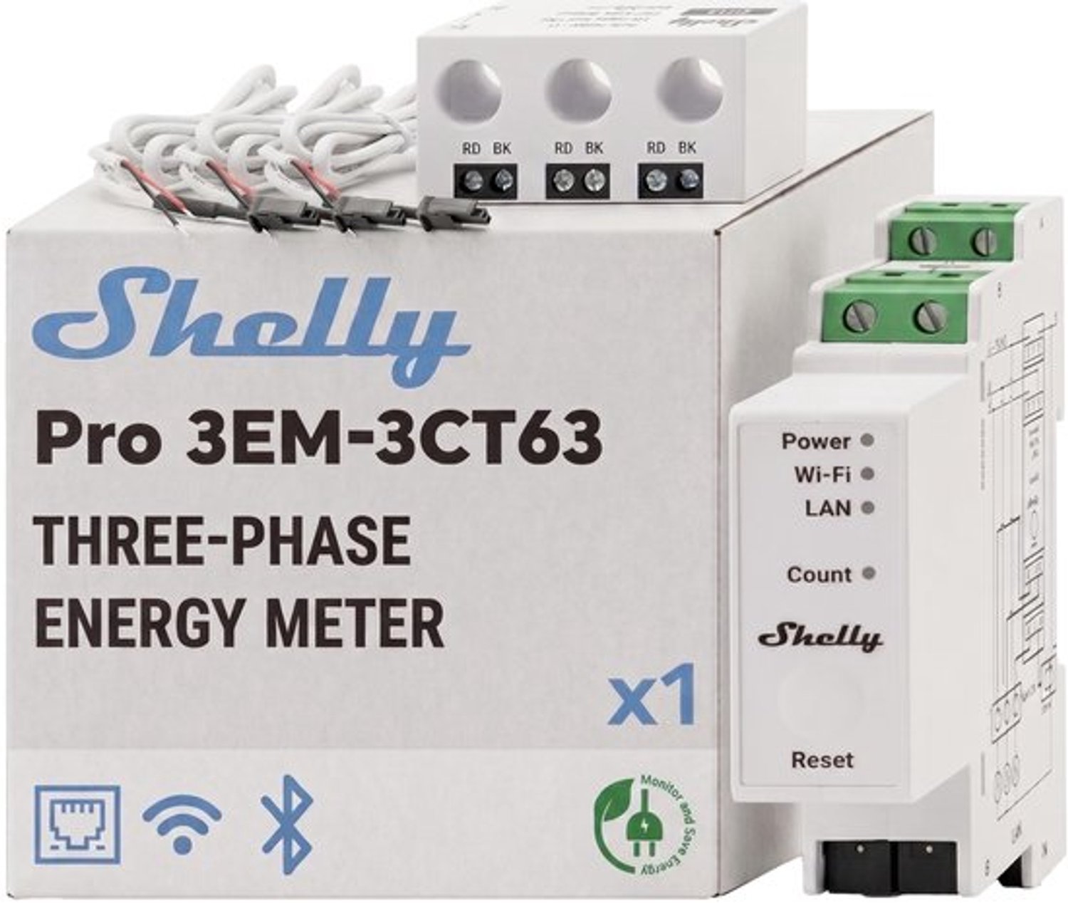 WiFi, LAN & Bluetooth enkele of 3-fase slimme energiemeter, monteerbaar op DIN-rails, realtime spanningsversterkers bewaking via app, geen hub vereist, zonne-/netmeting