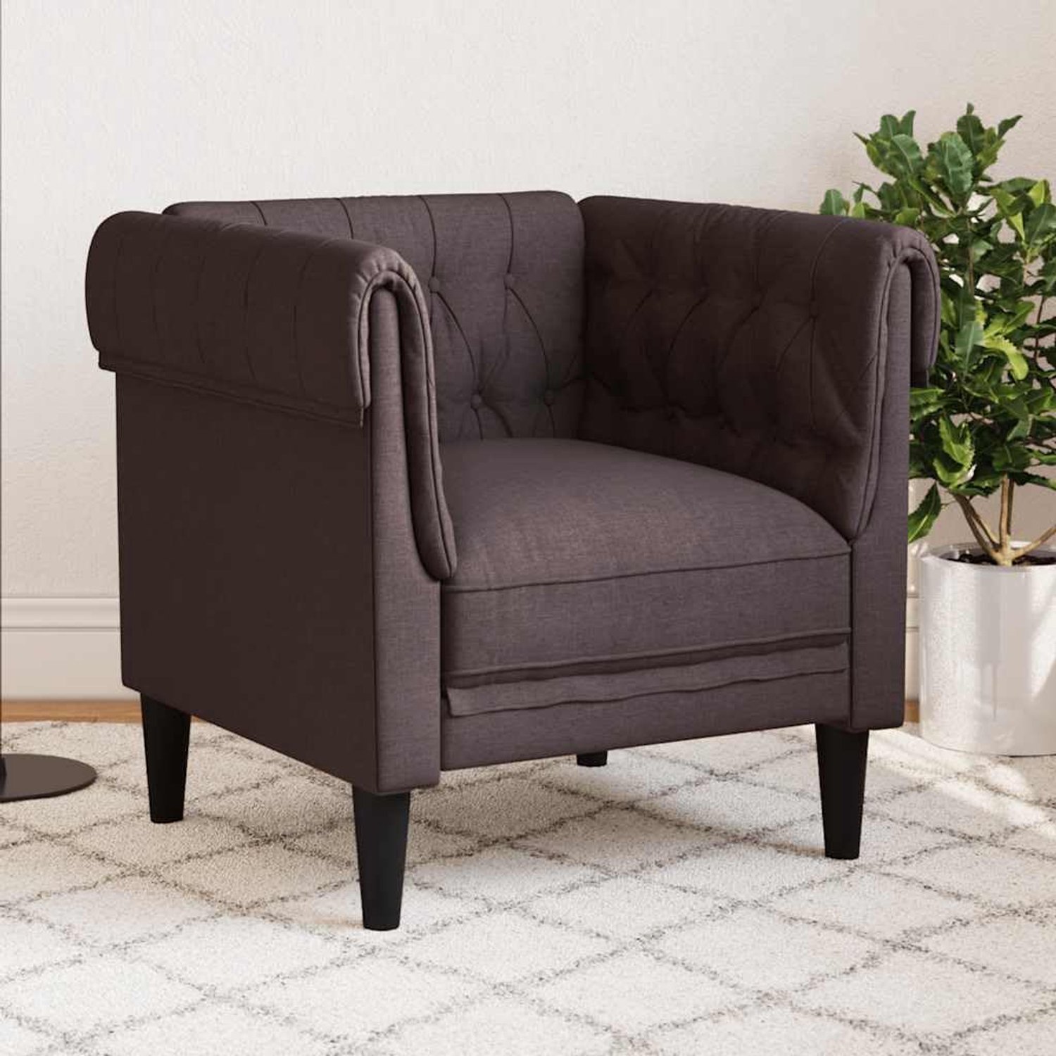 Chesterfield Fauteuil Donkerbruin – Luxe Gestoffeerde Oorfauteuil met Gewatteerde Zitting, Comfortabele Armleuningen en Klassiek Design, 78,5 x 78,5 x 74,5 cm – Novihome