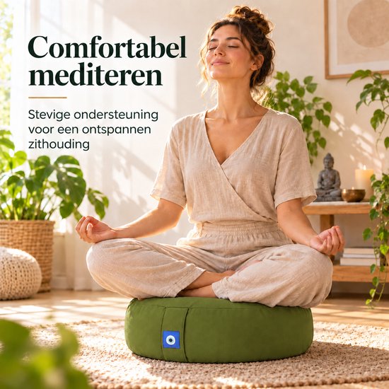 Sercano Meditatiekussen – 33 x 13 cm – Comfortabel Rond Yogakussen met Boekweitvulling en Binnenhoes – Afneembaar en Stevig – Groen van sercano — afbeelding 4