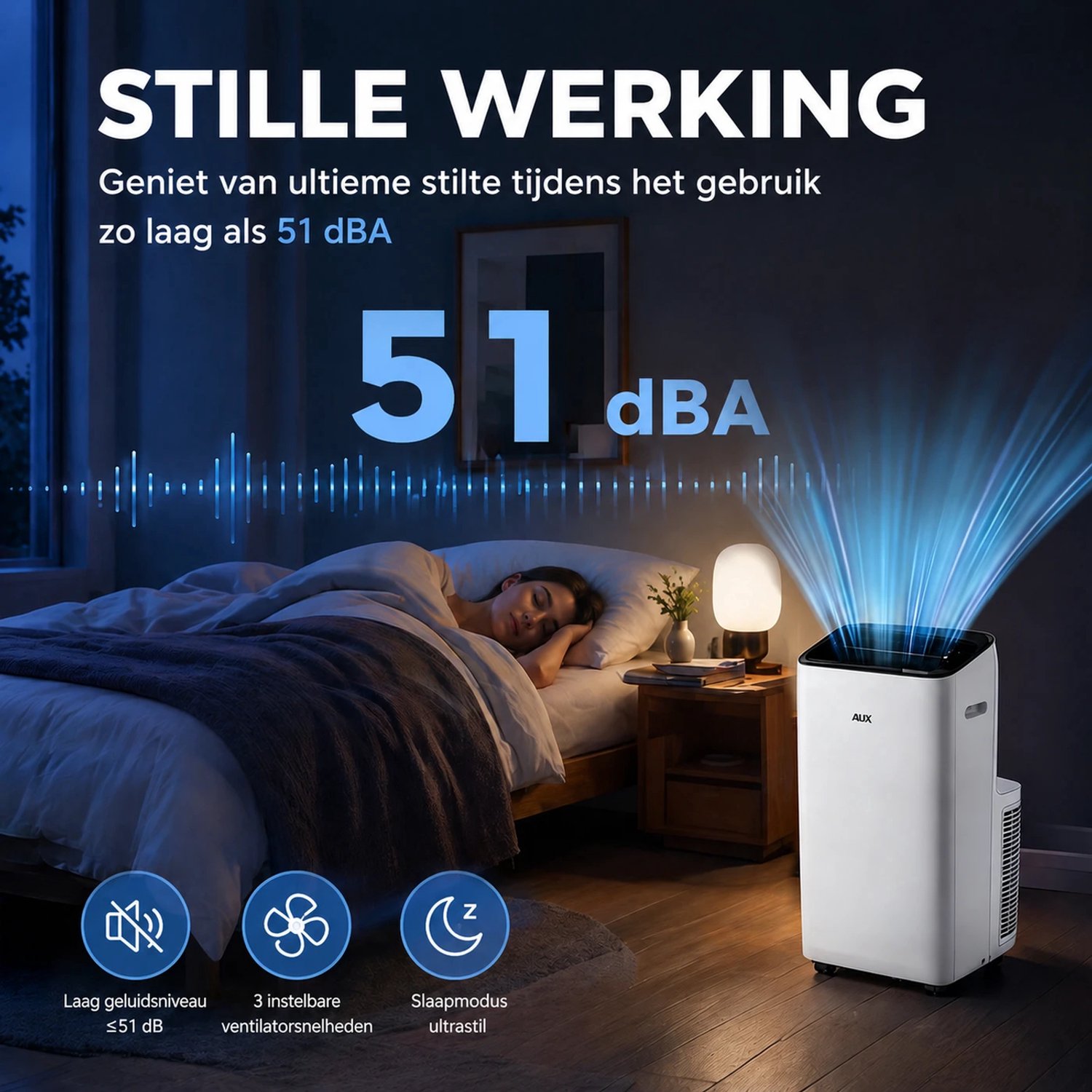 AUX 3-in-1 mobiele airconditioner 7000 BTU (Tot 30m2) , energieklasse A, wifi & afstandsbediening, 4 standen, zelfdemping, R290, inclusief raambeugel thumbnail 3