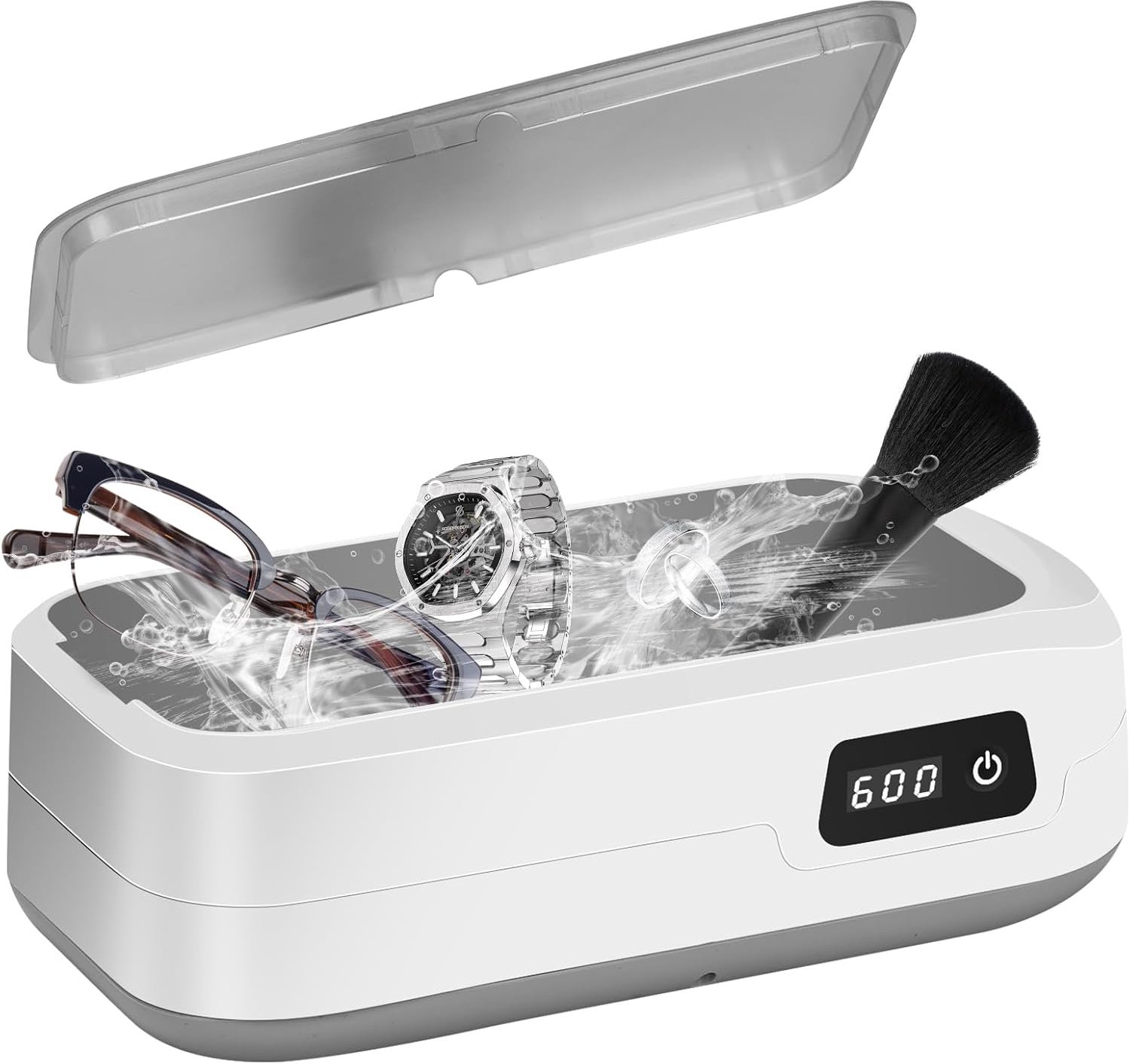Portable Ultrasoon Reiniger - Ultrasoon Reiniger - Ultrasonic Cleaner - Brillenbad - Ultrasoonreinigers - Ultrasone Reiniger voor Brillen - Sieraden - Juwelen - 4 Timer Standen - Multifunctionele reinigingsmachine - 24×12.5×8.5 cm - wit