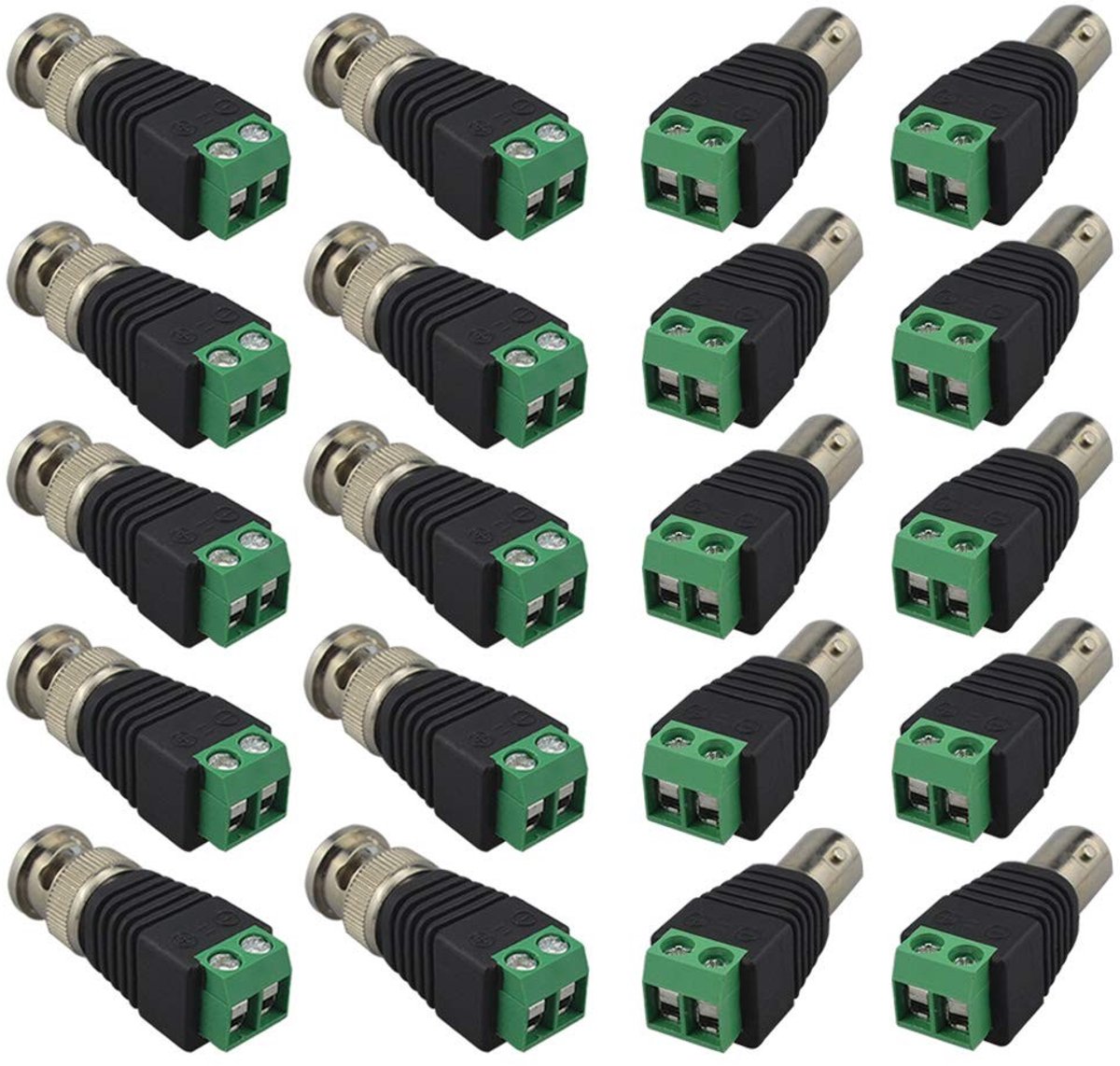 Professionele BNC Schroef Terminal Blok Adapters, 10 Paar Stekkers en Bussen, BNC Video Balun Plug voor Coaxiale Cat5 en Cat6 naar CCTV, DVR en TV Video Verbindingen