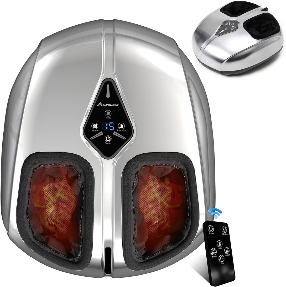 KZQ Shiatsu Voetmassageapparaat - Met Verwarming - Pijnverlichting - Luchtcompressie - Ontspanning - Vermoeide Voeten - Bloedsomloop - 3 Standen - Zilver