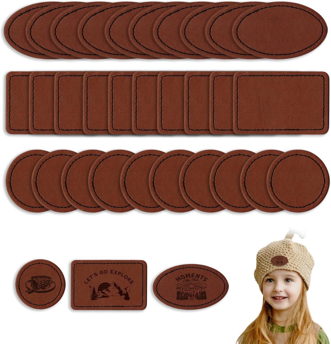 Lege Zelfklevende Leren Patches, Set van 30 Rectangulaire, Ronde en Ovale Patches voor Hoeden, Schoenen, Spijkerbroeken, Jassen en Tassen