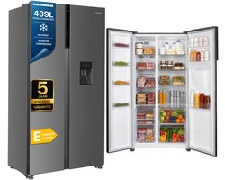 Heinner HSBS-H439NFXWDE++ Amerikaanse Side-by-Side Koelkast met Waterdispenser – 439 L – Full No Frost – LED Touch Display – Smart Eco Functie – RVS – 5 Jaar Garantie