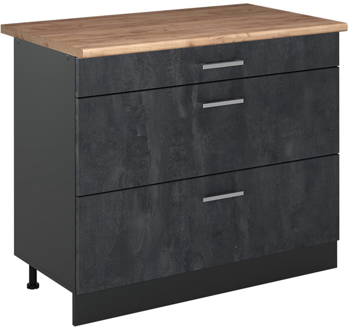 Vicco Keukenonderkast R-Line, Zwart beton/Antraciet, 100 cm goudkleurig eiken werkblad
