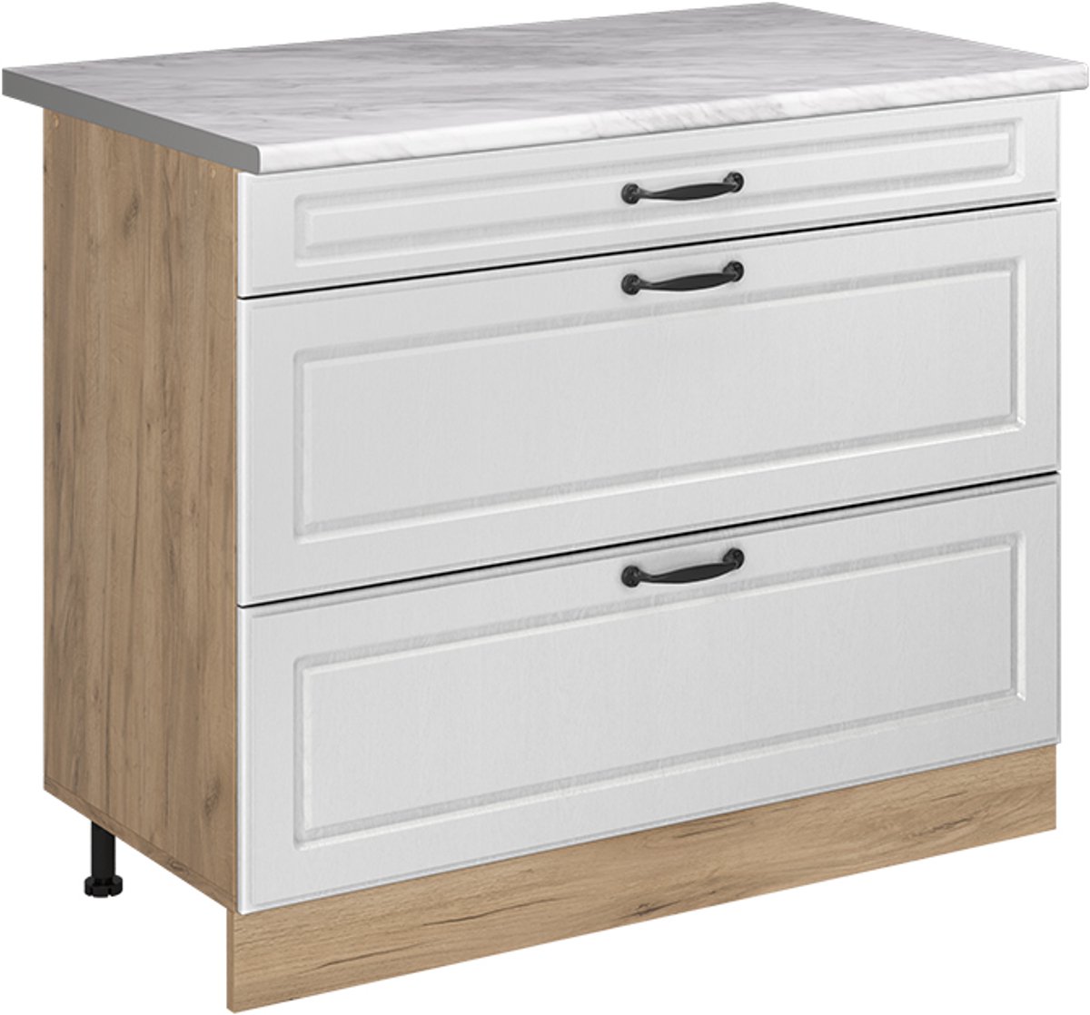 Vicco Keukenonderkast R-Line, Wit landelijk/Goudkleurig Eiken, 100 cm marmer werkblad