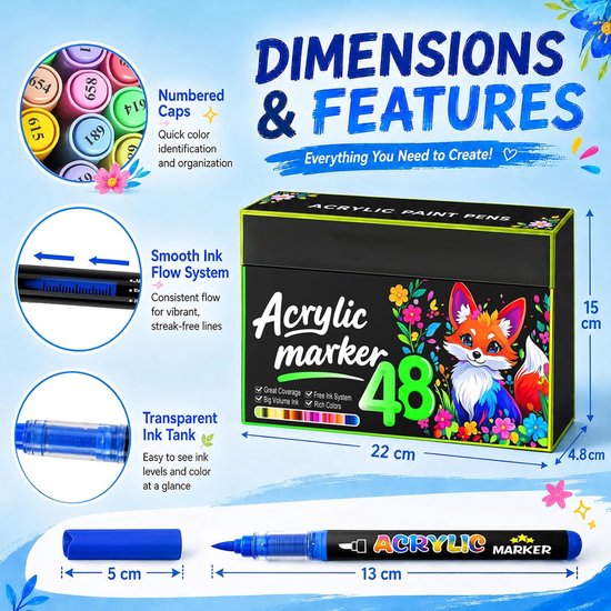 Verfstiften, professionele acrylmarkers met penseelpunt, waterbestendige verfstiften voor stenen schilderen, canvas, glas, hout en textiel — afbeelding 4