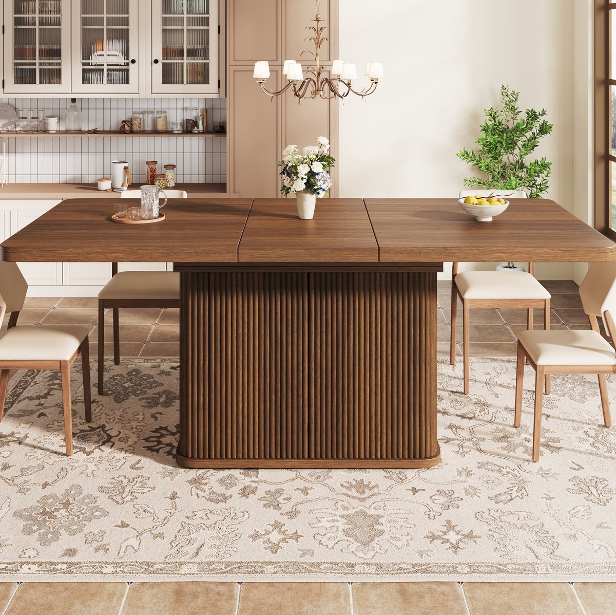 FloraGrace Uitschuifbare Eettafel - Verborgen Opbergruimte - Voor Eten En Werken - MDF En Metaal - 140 Tot 180 X 80 X 76,5 Cm - Donkerbruine Houtlook
