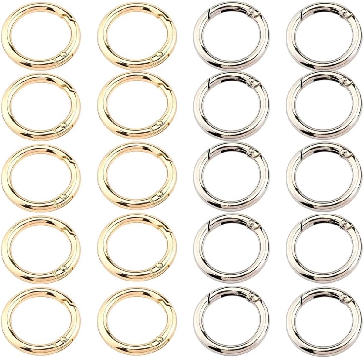 20 stuks ronde karabijnringen, O-ring, 26 mm, karabijnhaak, rond, metalen veer, karabijnhaak, sleutelring voor handtassen, sleutelhangers, gespen, tassen, portemonnees, doe-het-zelf handwerk