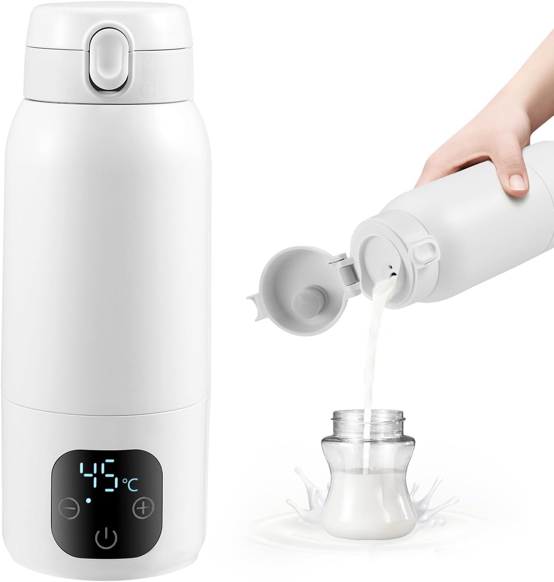 Flessenwarmer, draadloos, 500 ml, flessenwarmer voor in de auto, temperatuur verstelbaar van 37 °C tot 70 °C, snelle opwarming en nauwkeurige temperatuurregeling, oplaadbaar, boiler voor