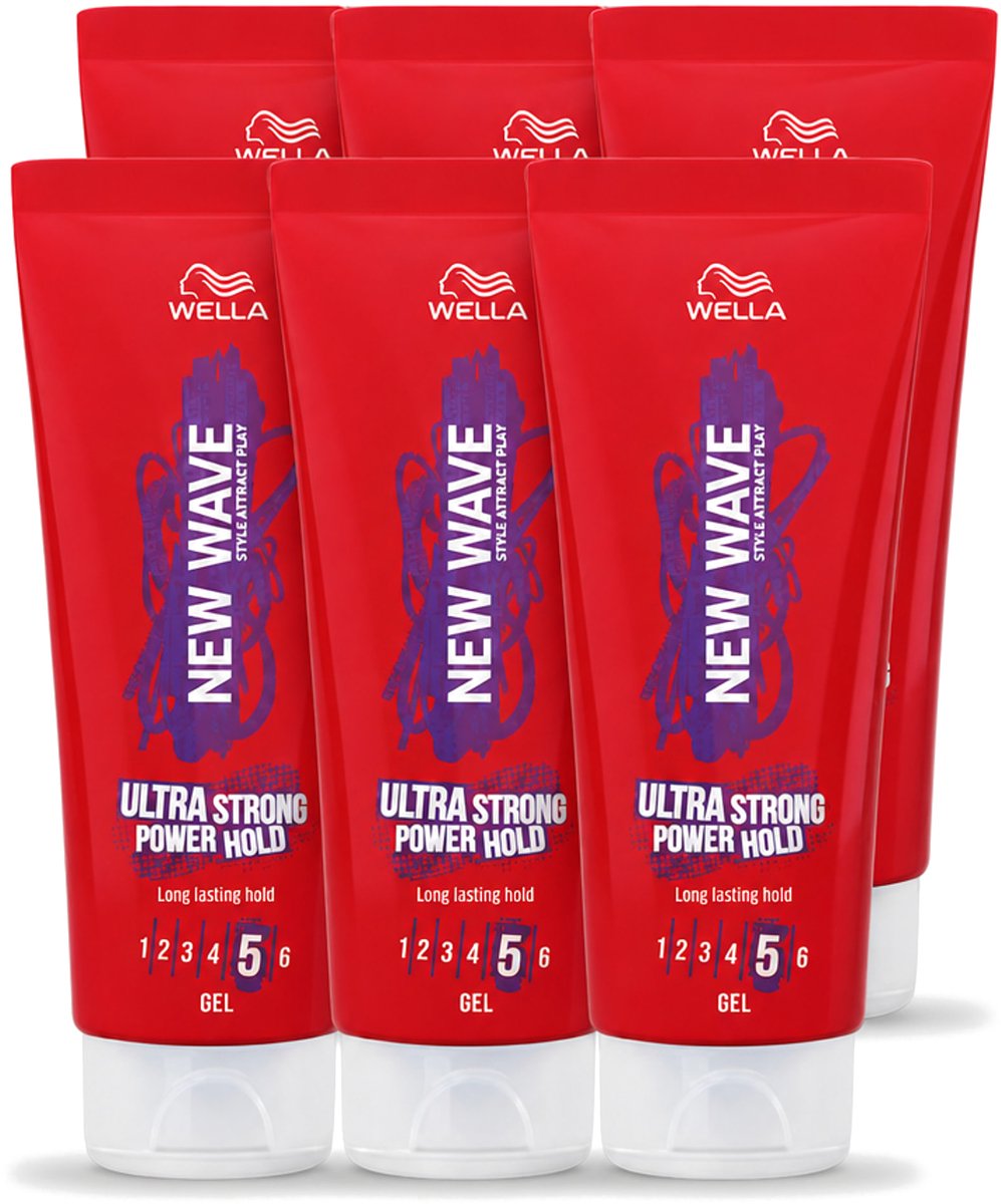 6 x Wella – New Wave Ultra Strong Power Hold – Haargel – 200 ml - Voordeelverpakking - 6 stuks