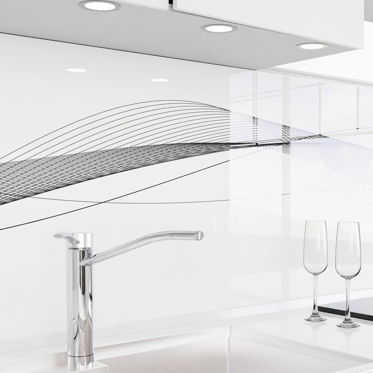 Keuken achterwand zelfklevend – Glaslook – Spatscherm keuken – Verstevigde PET folie – Spatwand fornuis – Muurbeschermer – 0,80 mm - Golflijnen - Materiaalmonster A5