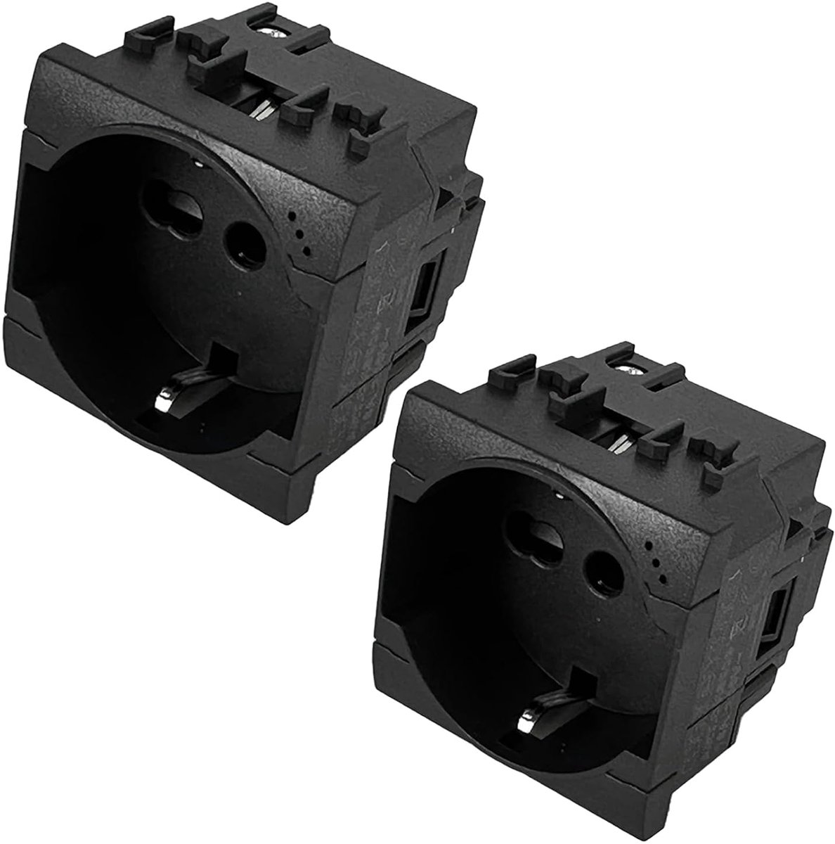 Stopcontacten, bypass, zwart, 2P + T 16 A, compatibel met Bticino Living International MOKEKA (2 stuks Schuko-stopcontact, tweepolig, zwart)