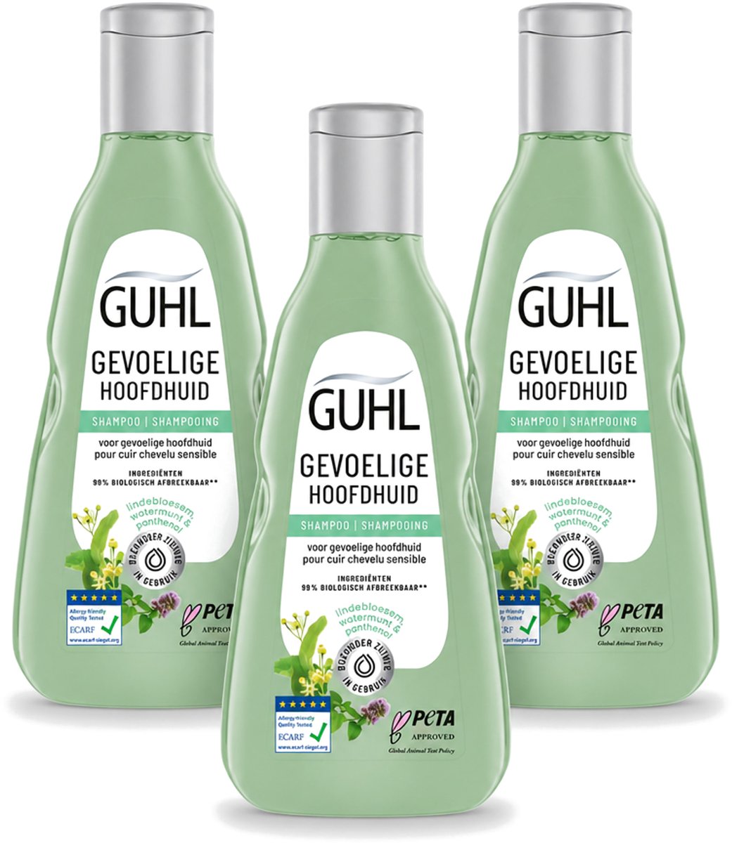 3 x Guhl - Shampoo - Gevoelige Hoofdhuid - 250 ml - Voordeelverpakking - 3 stuks