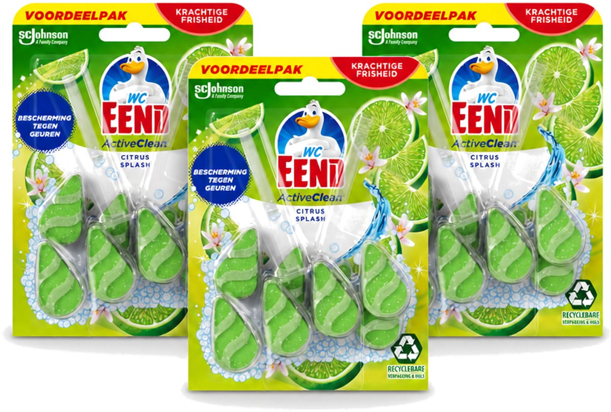3 x WC Eend - Active Clean Citrus - Toiletblok Duopack - Krachtige Citrusgeur - 2 Toiletblokken - Voordeelverpakking - 3 stuks