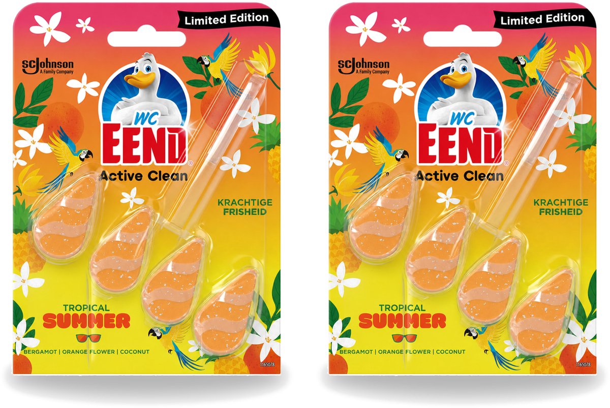 2 x WC Eend - Active Clean Tropical Summer - Toiletblok - Zomerse Frisheid - 38 gr - Voordeelverpakking - 2 stuks