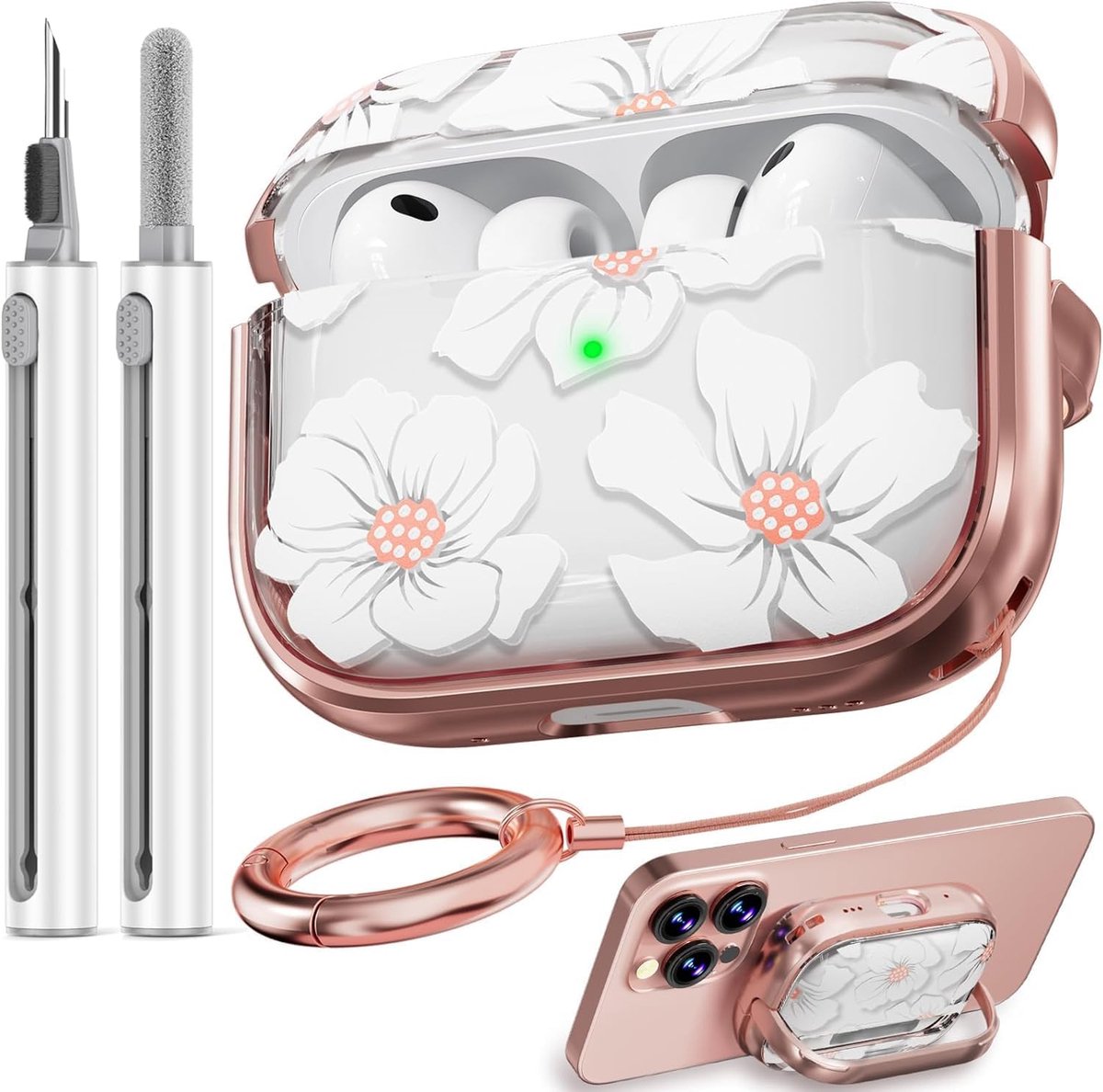 For AirPods Pro 3 Case (2025) with Lock-White Lily