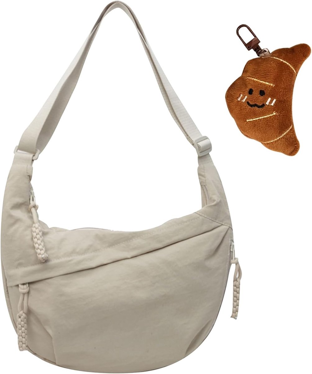 Hobo tas dames - Beige - 35 x 6 x 24 cm - Halvemaanvormige Schoudertas van PU Leer - Voor Vrije Tijd en Reizen
