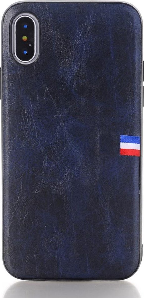 Vintage Softcase - Iphone X/XS Hoesje - Donkerblauw - Crazy Horse