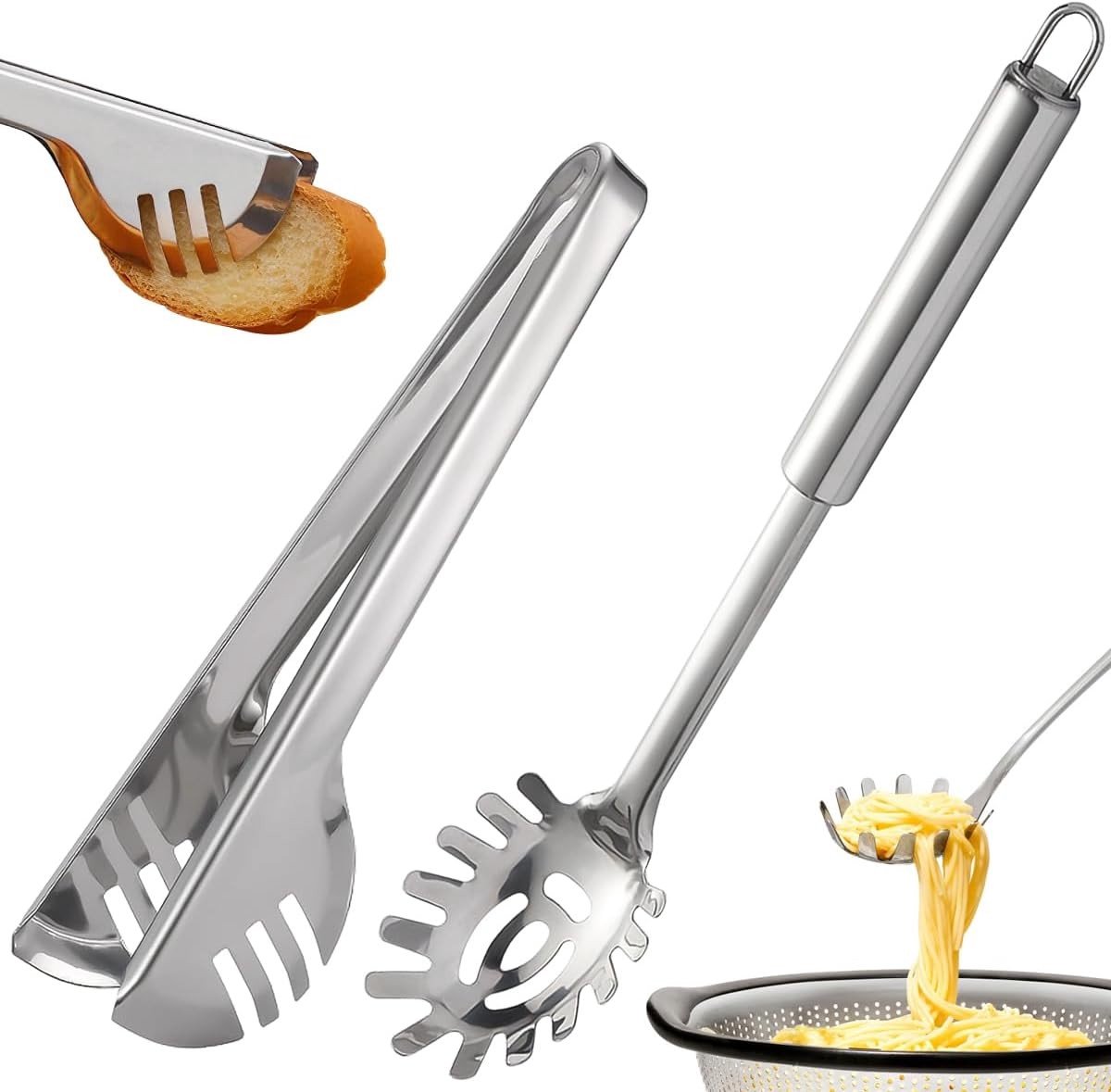 Set van 2 RVS Serveertangen voor Pasta en Vlees, Geschikt voor Bakken en Koken, Vaatwasserbestendig