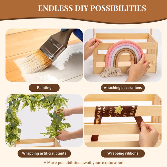 Houten opbergkrat voor baby - Babykamer krat met handvat - Opbergmand voor baby shower cadeaus en newborn spullen - Welkomstcadeau voor nieuwe ouders (exclusief hangers) — afbeelding 4