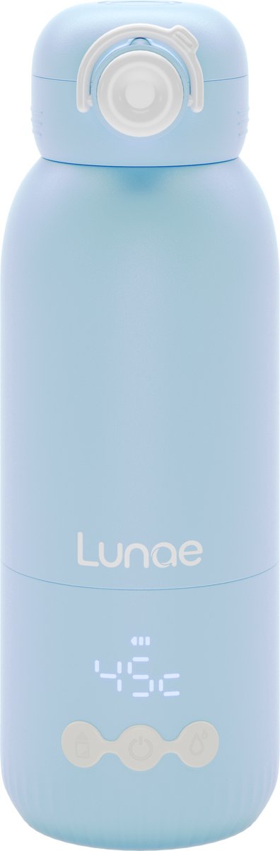 Lunae Draagbare Flessenwarmer Onderweg – Draadloos USB-C 13.500mAh– 2x5 Temperaturen 37-55°C – Melk & Watermodus – Thermosfles 350 ml – 316 RVS – Flesverwarmer Voor Alle Babyflessen