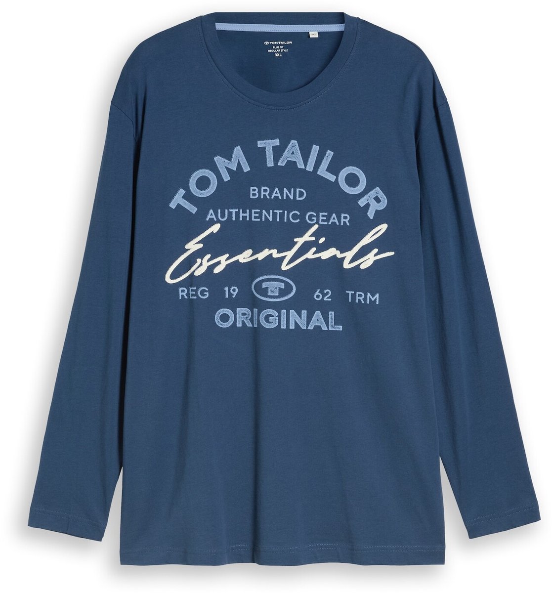 Tom Tailor - Plus Size - T-shirt met lange mouwen en logoprint - Maat 5XL - Dark Duck Blue