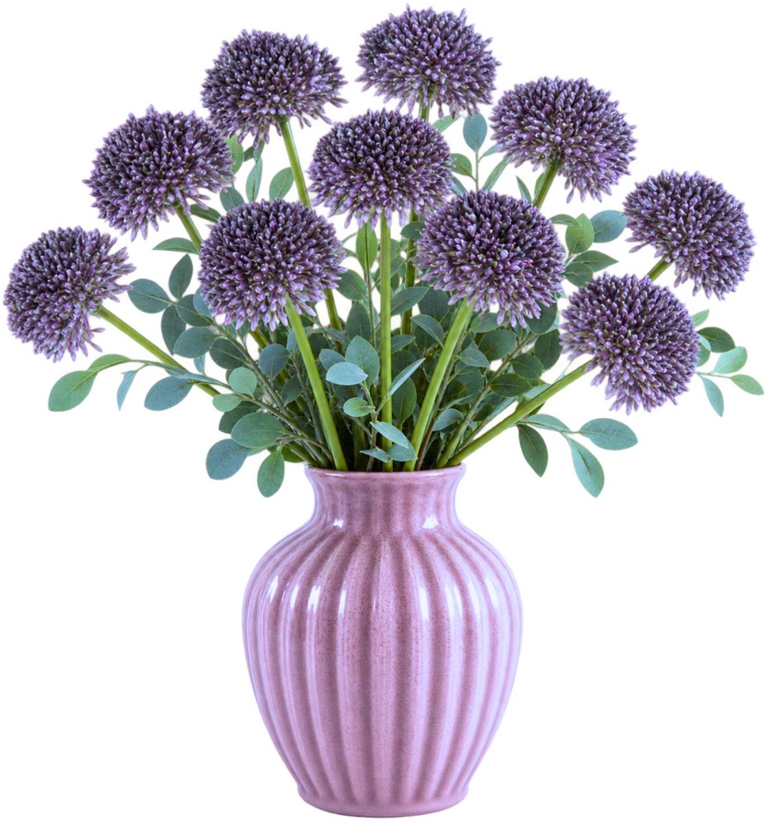 Bellatio Design Sierui Globemaster kunstbloem - 10x - losse stelen - paars - 44 cm - Natuurlijke uitstraling