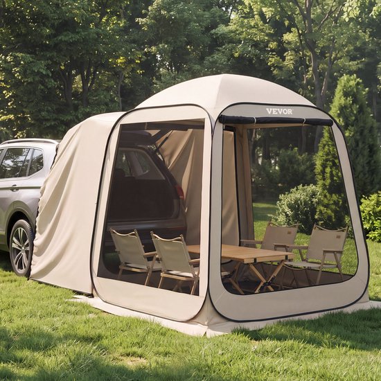 VEVOR Campingtent, 182,88 X 182,88 cm, Pop-Up Tent voor de Achterklep van een SUV, Draagbare Partytent voor 4-6 Personen met Draagtas, Zijwanden van Gaas, voor Kamperen, Tuinieren en Buitenactiviteiten, Beige — afbeelding 2