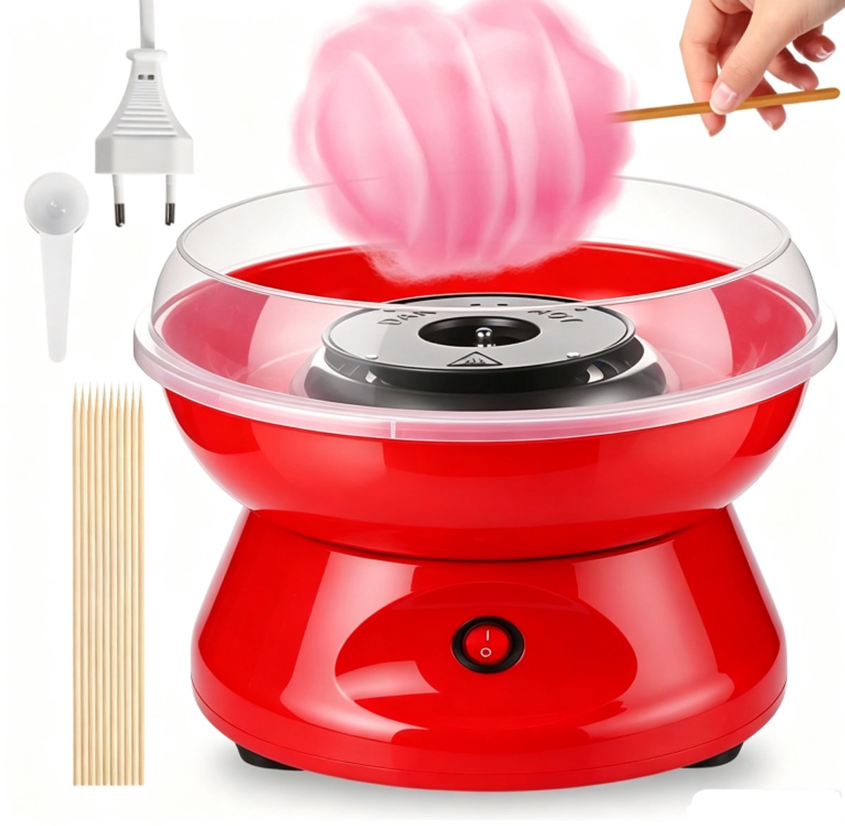 Elektrische suikerspinmachine 450W, suikerspin maker met accessoires, gemakkelijk te gebruiken en schoon te maken voor verjaardagen en feestdagen（rood）
