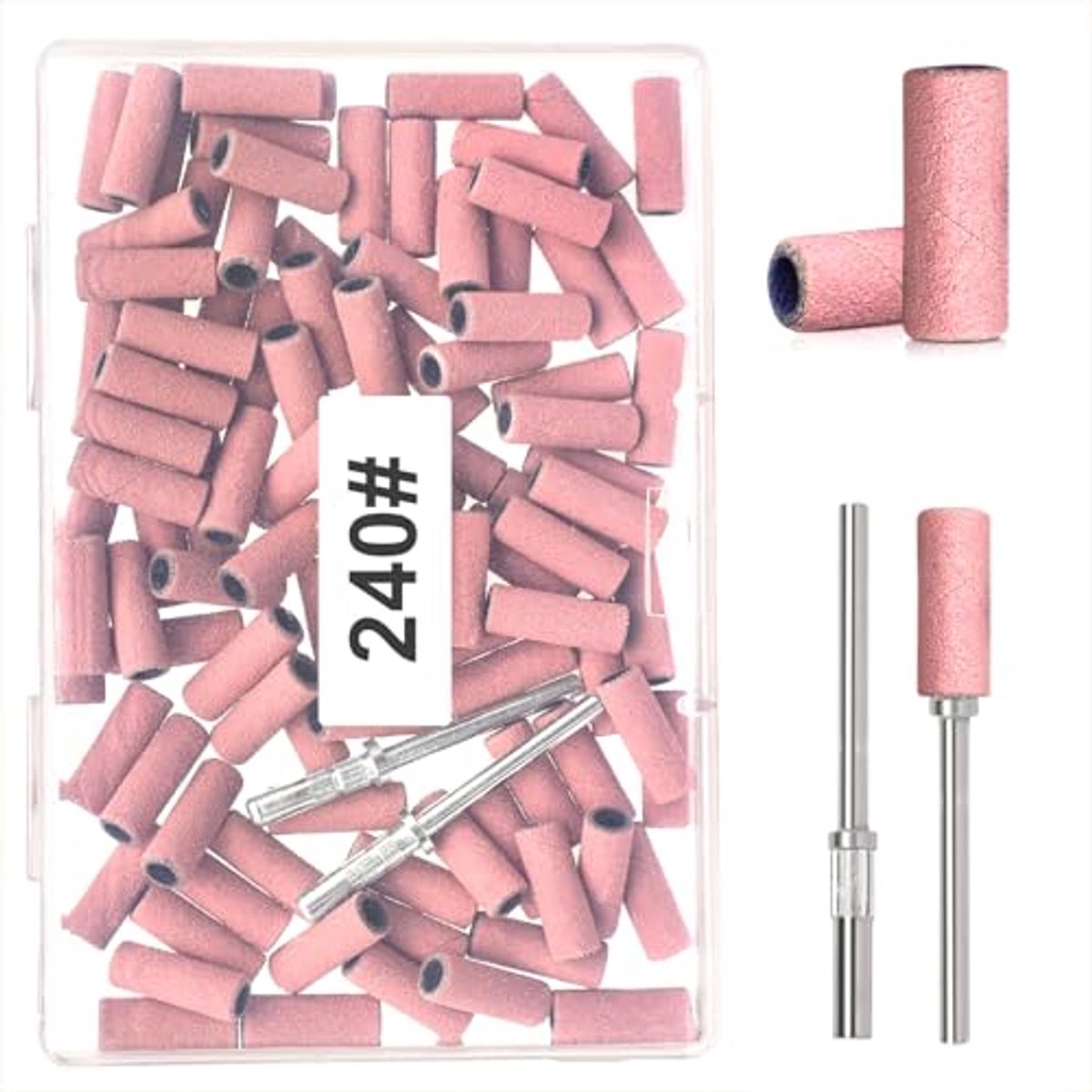 Namajunas - Nagelfrees Schuurrolletjes - Nailboor schuurbandjes 240 grit-100 stuks Inclusief 2 schuurbandspindels - Nagel Bitjes - Nagelvijl electrisch - Manicure set - Nagel Frees - Bits - Opzetstukjes - Nagel Bitjes- Roze