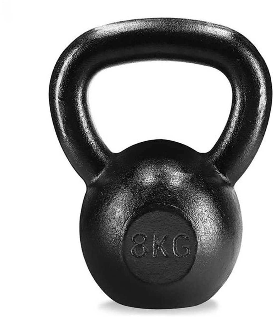 Gietijzeren Kettlebell - Fitnessgewicht Trainingsgewicht - Kracht Training - Glad Handvat - 8 kg - Zwart
