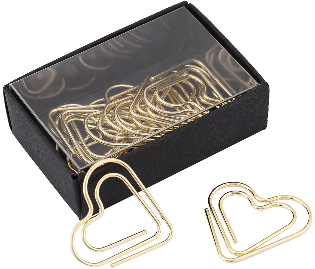 Paperclips hart - Kleine paperclips set - 12 stuks - Roestvrij staal - 2,5 × 2,5 cm - Goud