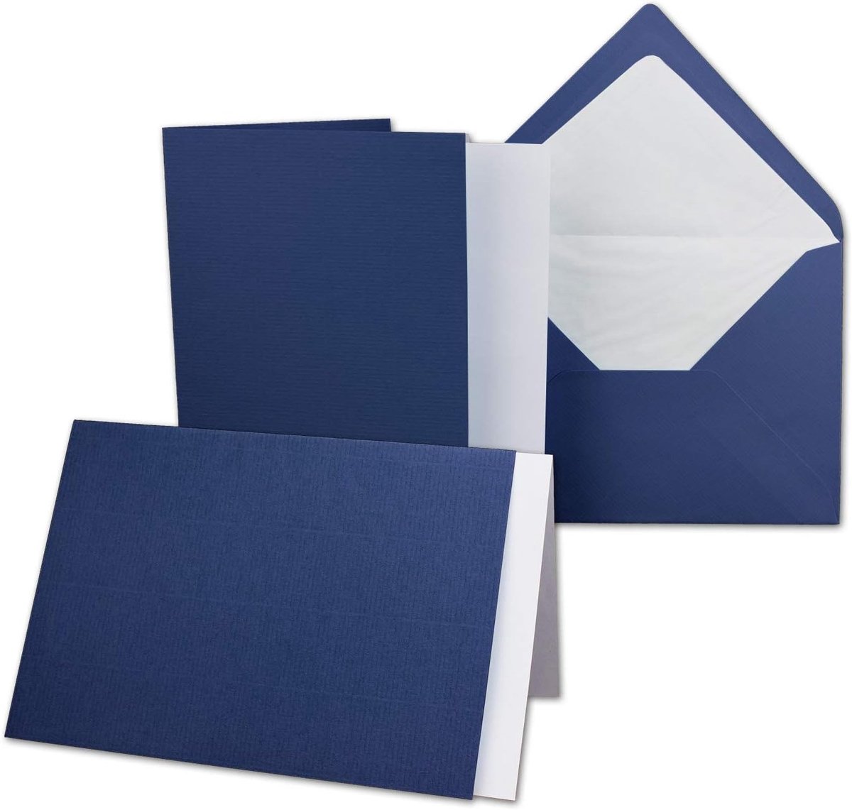 25 x kaartenpakket met gevoerde enveloppen en inleggers - geribbeld - DIN A6/C6 - donkerblauw - 10,5 x 14,8 cm - nat lijmen - NEUSER PAPIER