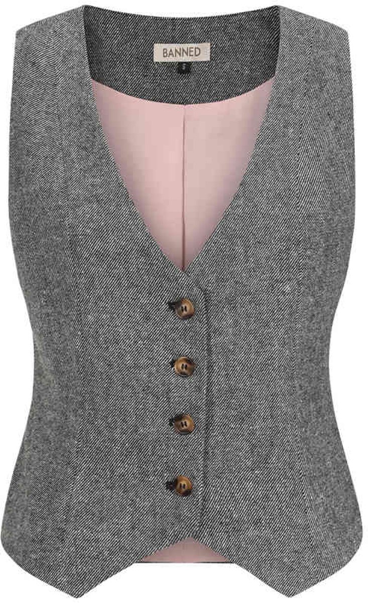 Banned - Selma Herringbone Dames gilet - XL - Grijs