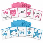 Cards & Crafts Geboortekaartjes met Envelop - 10 Luxe Kaarten - Jongen & Meisje - 300 g/m² - 13,5 x 13,5 cm