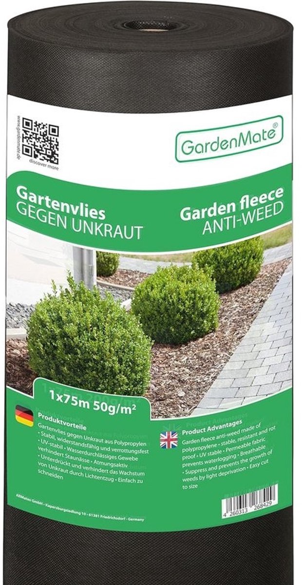 Worteldoek 50g/m² - Anti-Onkruiddoek - Scheurvaste Gronddoek - Waterdoorlatend 1mx75m
