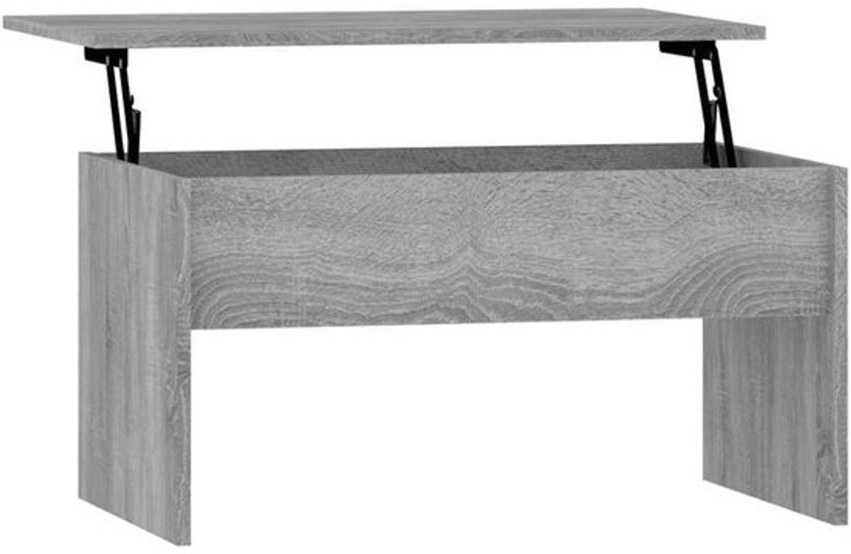 Salontafel - Bijzettafel Koffietafel - Eten en Werken - Verborgen Opbergruimte - 80x50.5x41.5 cm - Grijs Eiken