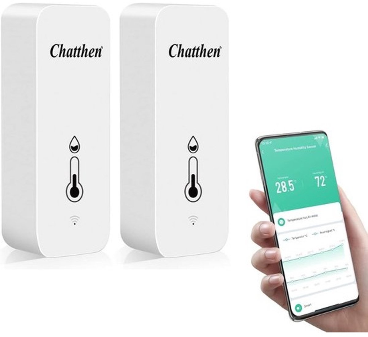 WiFi Thermometer en Hygrometer met Slimme App - Temperatuur en Vochtigheidssensor voor Binnen (Set van 2)