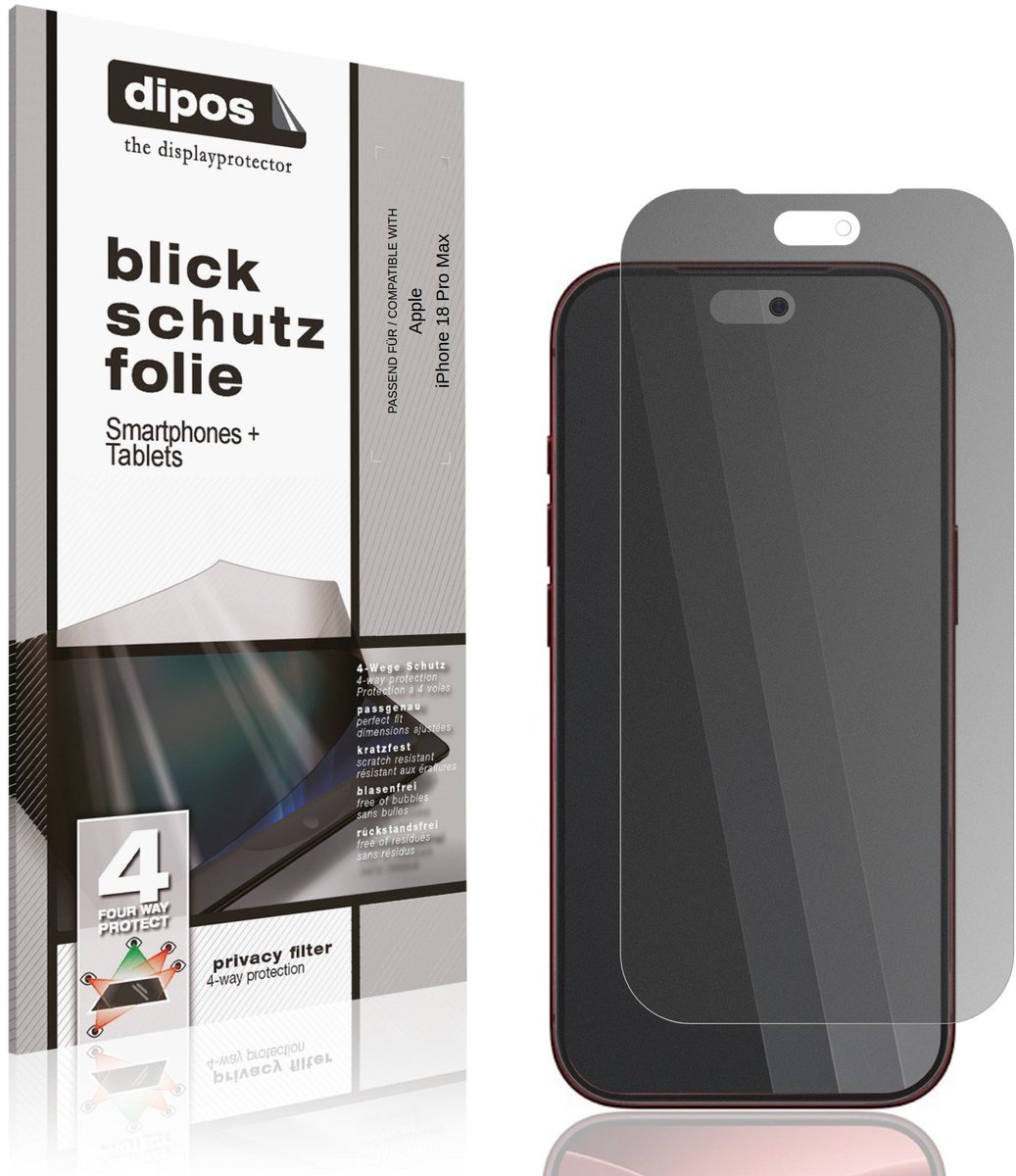 dipos – Matte Privacy Screenprotector geschikt voor Apple iPhone 18 Pro Max | Anti-Spy Beschermfolie