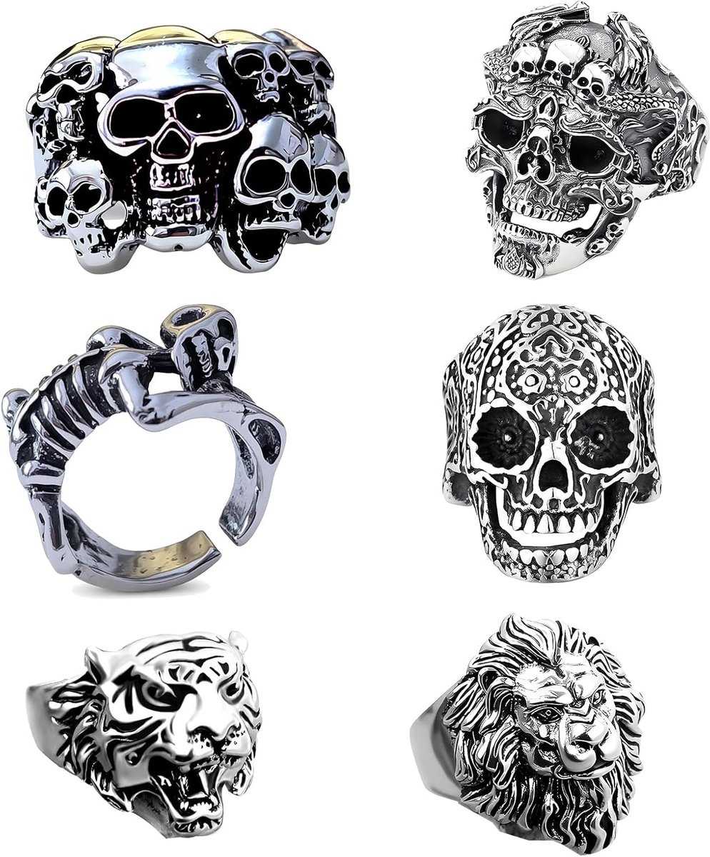 Ringen verstelbare schedelringen roestvrij staal punk hiphop schedelring Halloween ring vintage gothic doodskop ring accessoires heren geschenken voor mannen