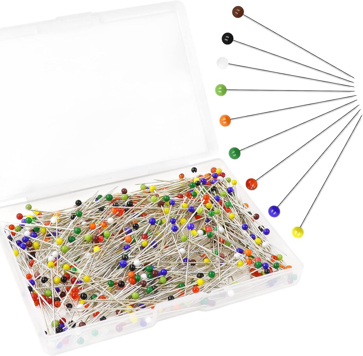 500 stuks spelden met kop, ronde kopspelden, glazen kopnaalden 3 mm diameter, 38 mm lang, meerkleurige spelden voor knutselen, naaien, zomen, handwerk, sieraden, componenten, decoratie